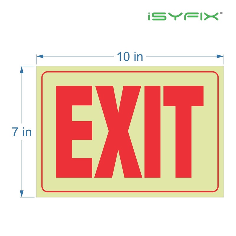 iSYFIX ملصقات علامات الفوتولومينسنت iSYFIX للخروج - عبوة 2 - 10x7 بوصة - فينيل لامع ذاتي اللصق يتوهج في الظلام، مغلف لمقاومة الأشعة فوق البنفسجية، الطقس، الخدوش، الماء والتلاشي، للاستخدام الداخلي والخارجي - Image 2